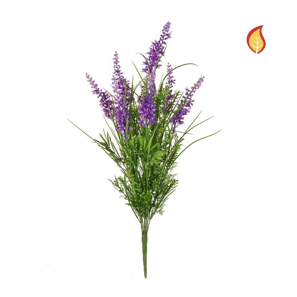 Fire Retardant Artificial Grass and Purple Flower Mix 44cm/17in Tall
