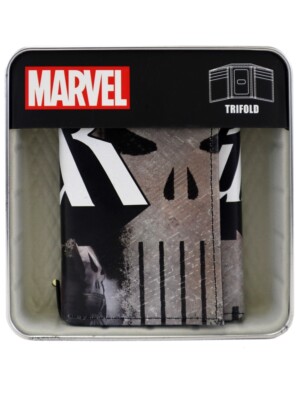 The Punisher Trifold Wallet In Collectors Tin Marvel Comics Novelty Black New