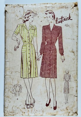 1940er WW11 Vintage Schnittmuster Butterick 2625 Button Down Gehrock Büste 34''