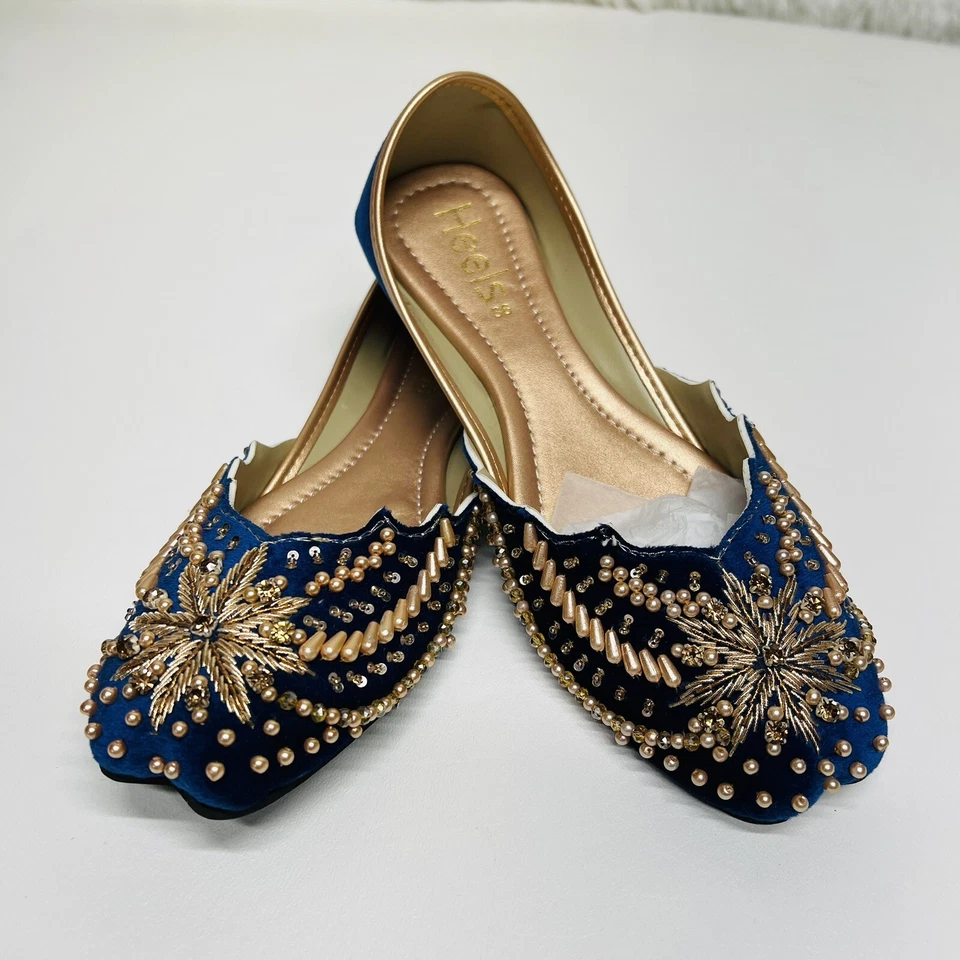 Indian Punjabi Pakistani Ethnic Traditional Women Khussa Flat Shoes Juti US - Image 3 of 4