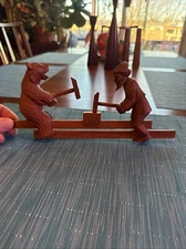 Vintage Hand Carved Wooden Man And Bear Fidget Toy 1930-1940