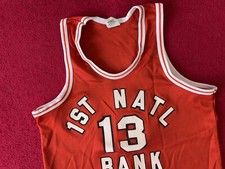 Vintage 1970s Size 42-44 1st National Bank #13 Red Basketball Jersey