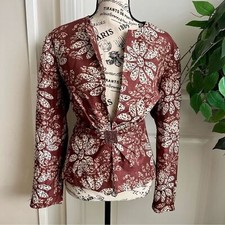 Adrianna Papell Silk Floral Embellished Blazer Brown Sz 10