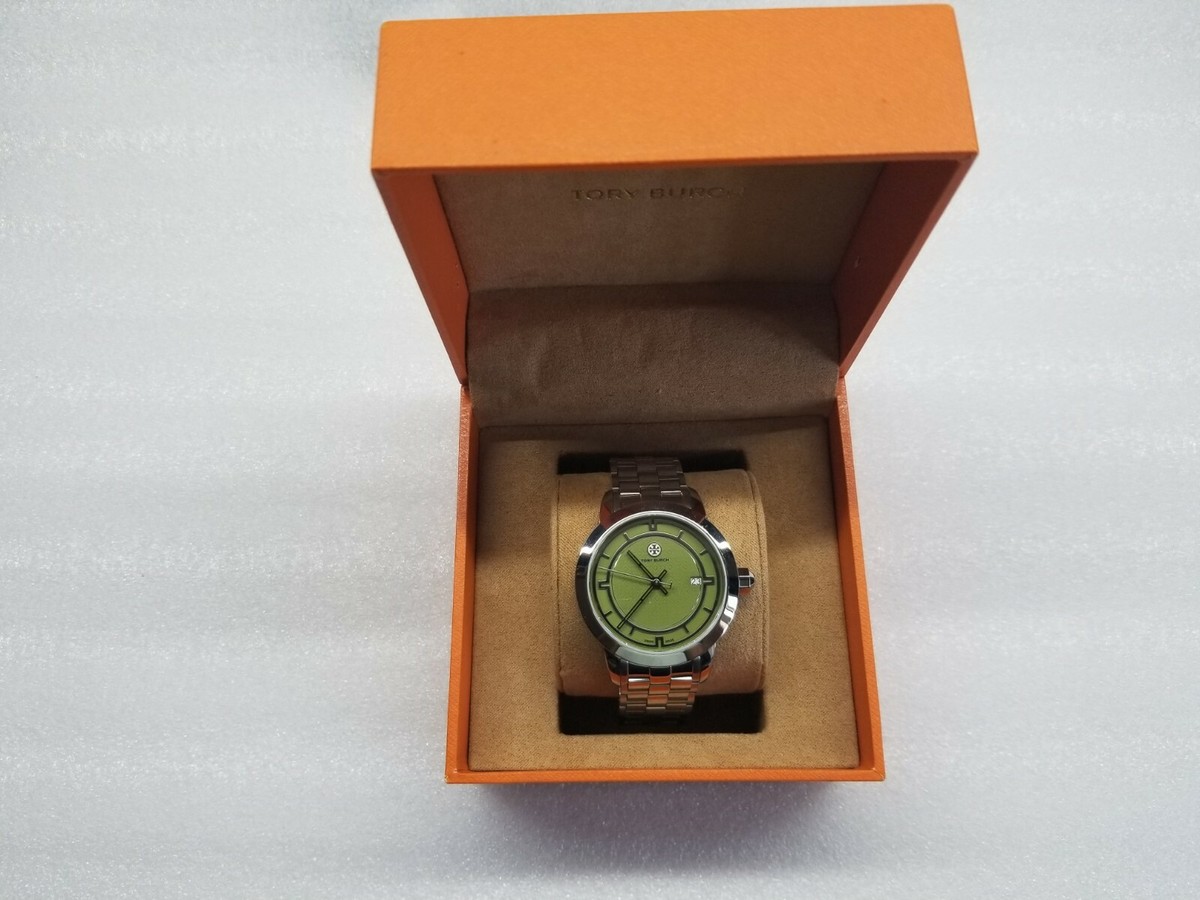 TORY BURCH TORY OLIVE GREEN DIAL DATE ST. STEEL LADIES WATCH