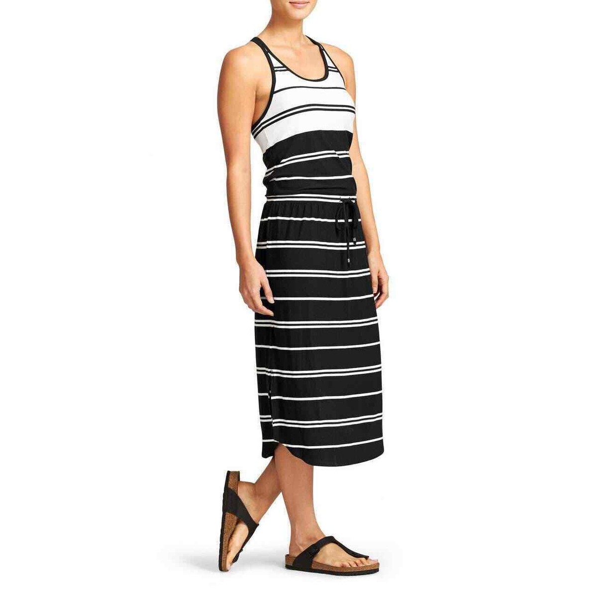 ATHLETA Cressida Women's M Black White Stripe Sleeveless Maxi Dress Built-in  Bra | eBay