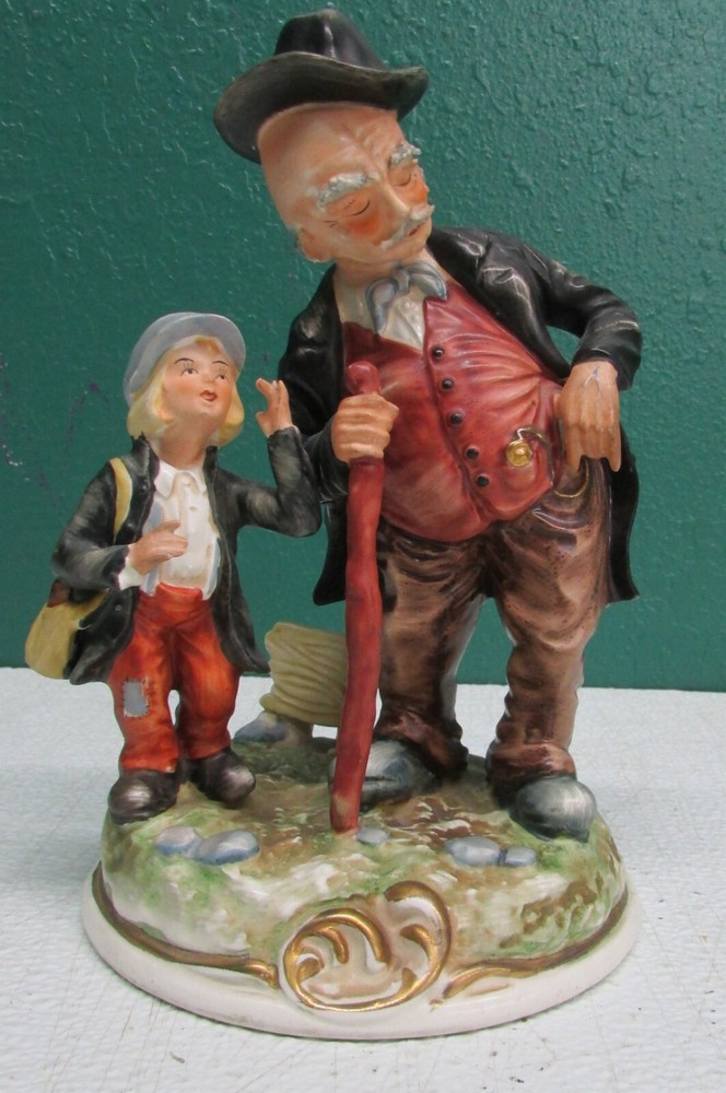 Vintage Capidimonte Porcelain Figurine Made In Italy Man and Boy