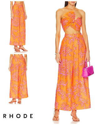 Rhode Campbell Hose Trousers Gr. UK 6 US 4 Wide Leg Leinen Coral Reef Tangerine