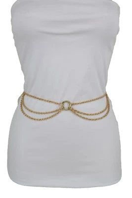 New Sexy Women Hot Gold Metal Side Waves Fashion Belt High Waist Hip Size XS S M - image 1 of 4