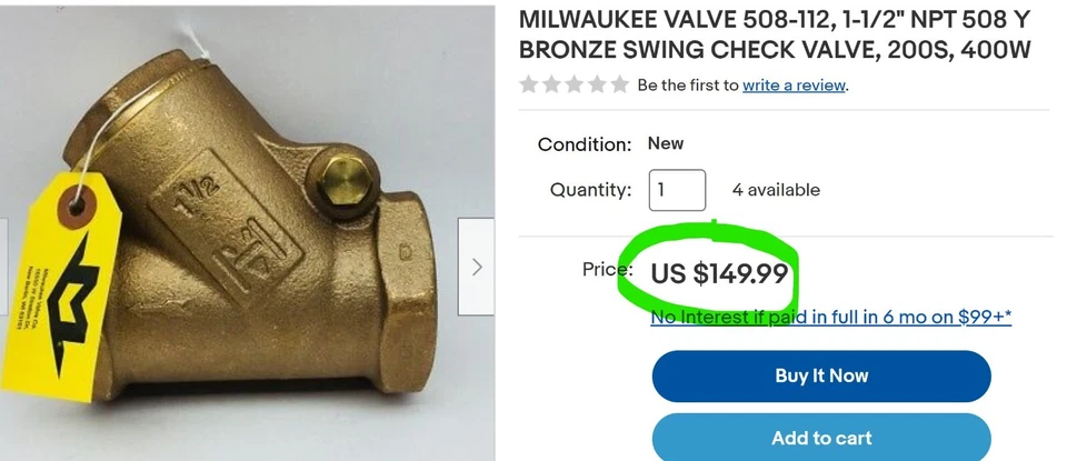 1-1/2" NPT Bronze Y Swing Check Valve, 200S/400W, Milwaukee Valve 508 NEW [D1S3] - Image 2 of 4