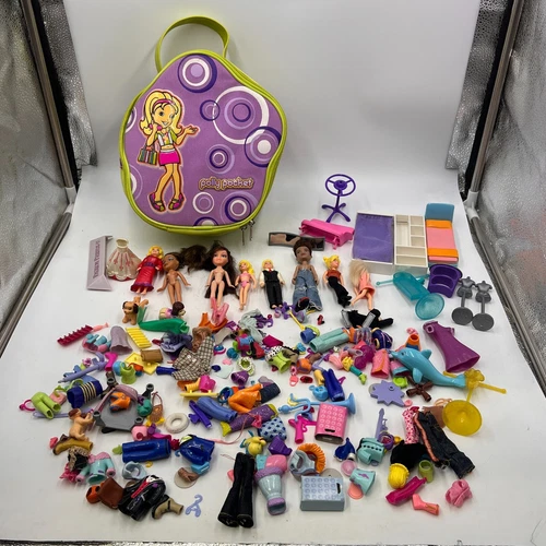 Mixed Polly Pocket & Bratz Lot Of Figures, Clothing, Furniture, Etc with Bag