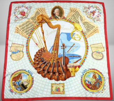 HERMES Carre 90 Mozart Julia Abadie Silk Scarf Multicolor W 90cm