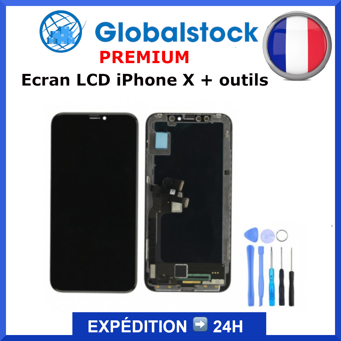 Écran LCD pour iPhone X vitre tactile TFT noire avec outils de réparation inclus