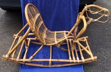 Vintage Rattan Child-Size Rocking Horse MCM Bamboo Wicker Boho