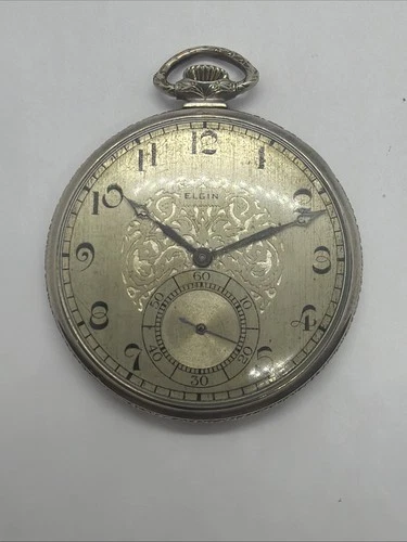 Great Elgin 14K Wadsworth Quality White Gold Filled Antique 12s Pocket Watch Run