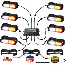 EYPINS LED Strobe Lights Kit White Amber Flashing for Car Truck Vehicle 12V/24V