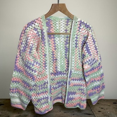 Granny Square Häkeln Jacke Cardigan Crochet Knit Hexagon Boho Hippie Strickjacke
