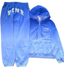 Victoria's Secret Pink Ombre Dip Dye Campus FZ Hoodie  Pants Ultramarine XS S