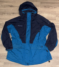 Columbia Jacket Womens Large Blue Omni-Tech Hooded Waterproof Coat. (C2) 