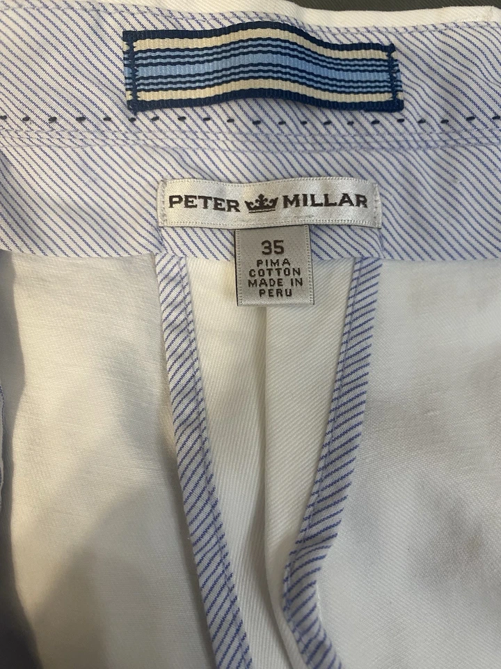 Peter Millar 9 英寸斜纹短裤男式 35 白色性能高尔夫皮马棉海滩 — 第 4/4 张图片