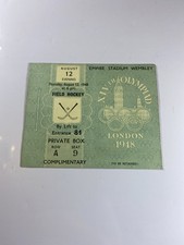 1948 London Olympics Field Hockey Private Box Ticket 12 Aug