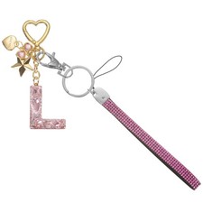 Initial Letter Keychain Letter-L Keychains Women Bling Love Star Key Chain Pink