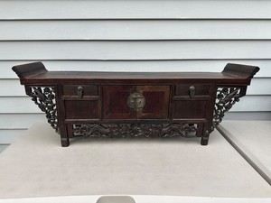 Antique Asian Diminutive Petit Altar Cabinet Chest With Brass Hardware Chinese