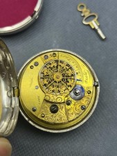 Antique English Fusee Pocket Watch Large Umbrella Cock Pair Cased Solid Silver