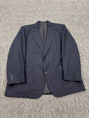 Tom James Blazer Men 48L Navy Blue Wool Pinstriped Sports Coat Career Jacket Vtg
