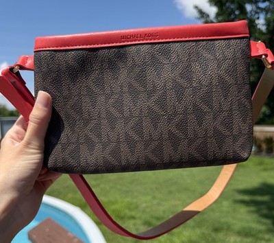 Michael Kors Brown/Pink Signature Leather Fanny Pack Belt Bag