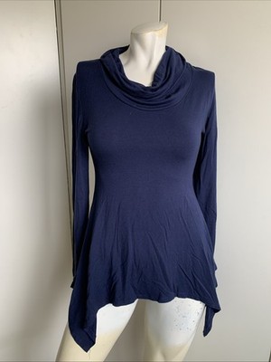 Boston Proper Womens Blue Long Sleeve Cowl Neck Tunic M Trapeze Asymmetric Top
