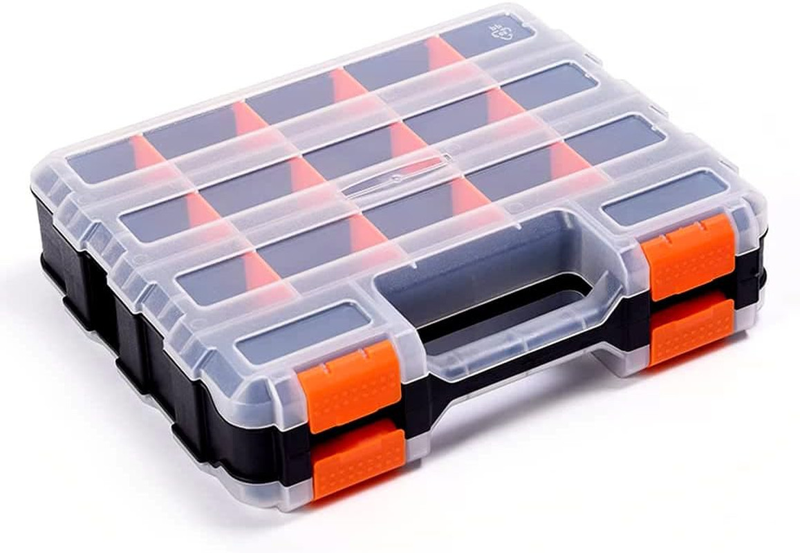 Versatile Double-Sided Tool Storage Box with 34 Compartments for Small Parts