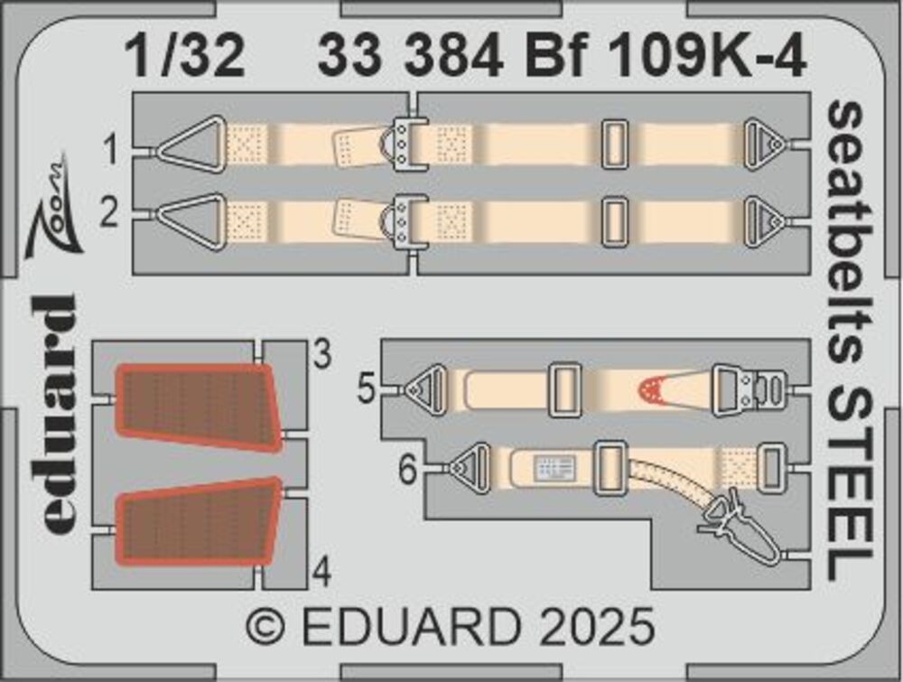 Eduard Accessories 33384 - 1:32 Bf 109K-4 Seatbelts STEEL For Kotare - New