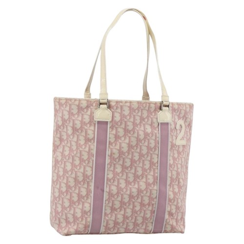 Christian Dior Trotter Canvas Tote Bag PVC Pink Silver Auth 183975
