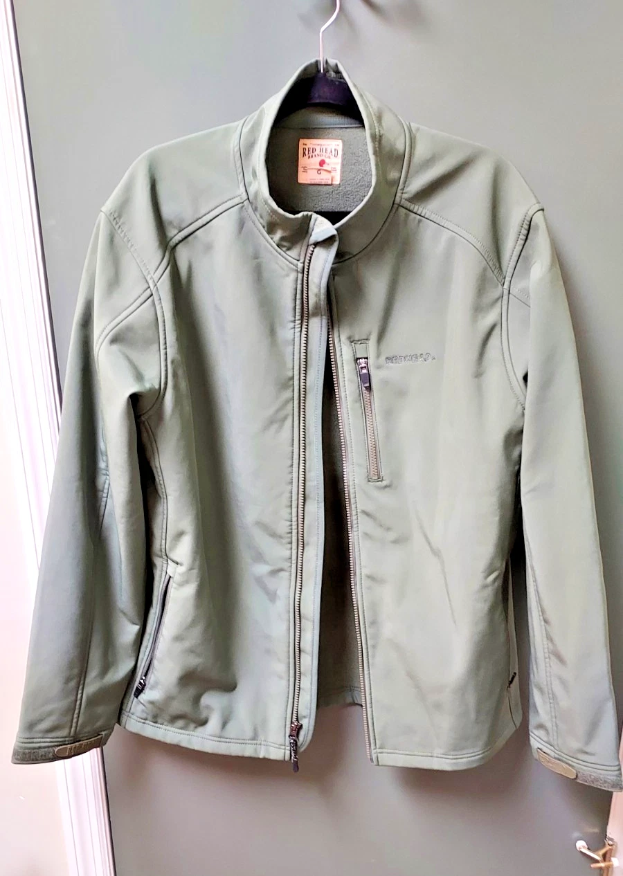 RedHead Men's Softshell Jacket Large Olive Green Fleece Lined Full Zip Outdoor