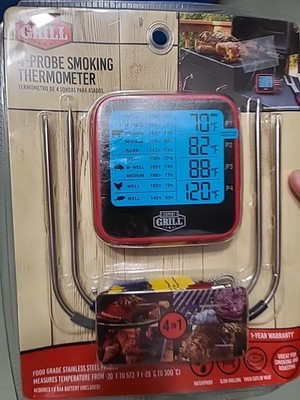 NEW Expert Grill Digital Meat Thermometer 4-Probe Smoking Thermometer 4 in 1