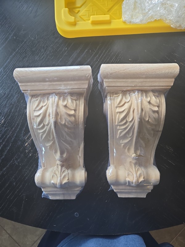 Unpainted Natural Solid Wood Carved Corbels