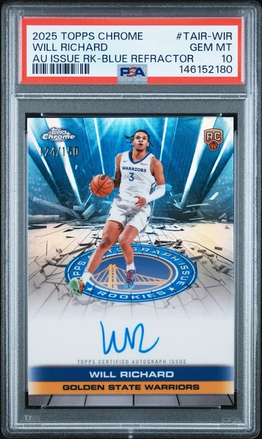 PSA 10 WILL RICHARD 2025 TOPPS CHROME AUTO ISSUE ROOKIE BLUE REFRACTOR RC /150