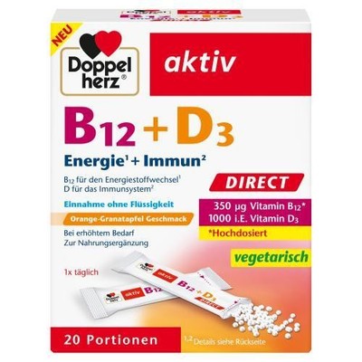 DOPPELHERZ B12+D3 DIRECT Pellets 20 ST PZN 18302285