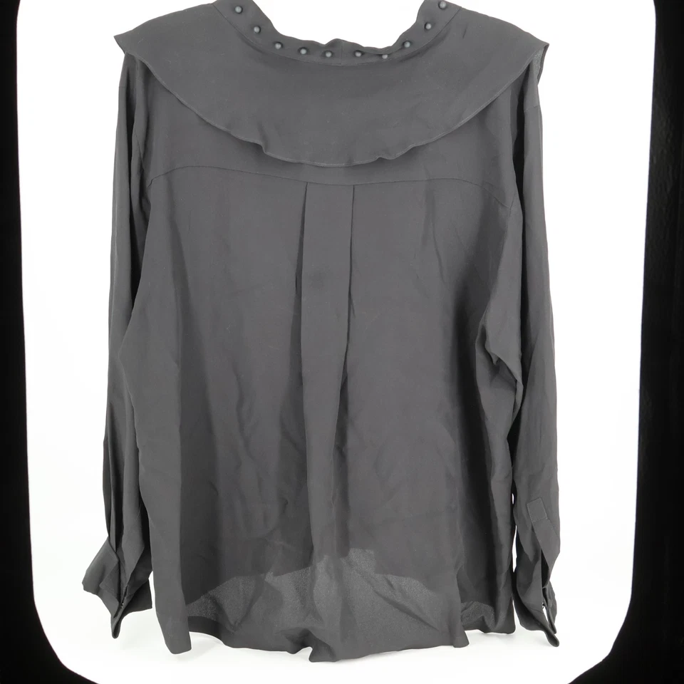 Blusa Sportmax negra seda cuello en V volantes con adornos de tachuelas de bola US 0 / XXS Foto 2 de 4
