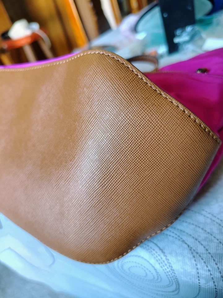 Michael Kors Pink Nylon Tote Bag-Brown Leather Trim-MK Logo-Gold Hardware-Pockts - Image 4 of 4