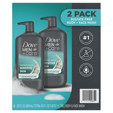 Dove Men+Care Sensitive Skin Body & Face Wash, 30 Fl. Oz., 2 Pk. 1.04 per gallon