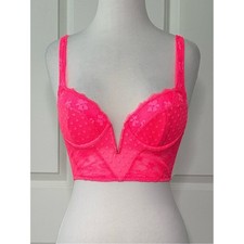 Victoria's Secret Dream Angels Hot Pink V-Wire Bustier Bra Top Size 32C