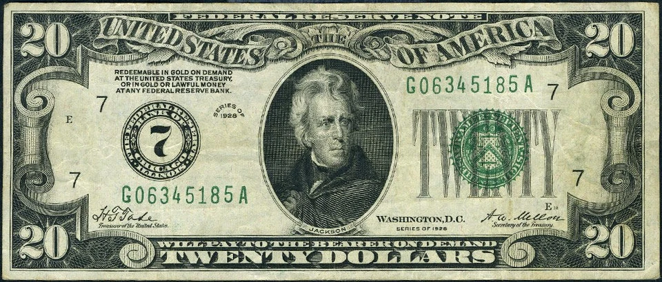 FR. 2050 G $20 1928 Federal Reserve Note Chicago G-A Block VF+ - Image 2 of 3