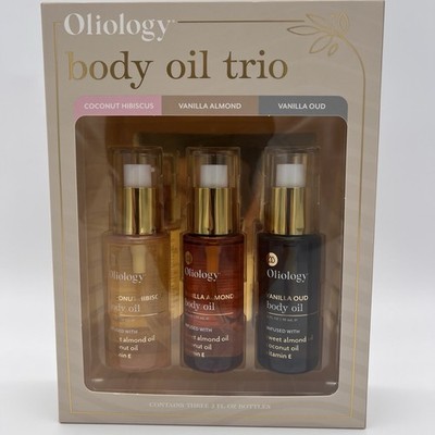 Oliology Body Oil Trio Coconut Hibiscus  Vanilla Almond Vanilla Oud 2 oz ea New