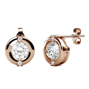 Authentic Zara 18k Rose Gold-Plated Stud Earrings with Round Cut Simulated Diamond Crys...
