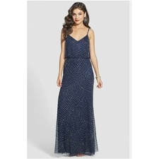 Adrianna Papell Art Deco Beaded Blouson Gown Navy/Black Dress Wedding Formal 8