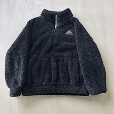 Adidas Fleece Sweatshirt Girls 14 Black Sherpa 1/4 Zip Pullover Loose Fit Logo