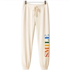 SUNDRY Smile Joggers Rainbow Graphic Lounge Pants Women's Sz L Comfy Casual Cozy
