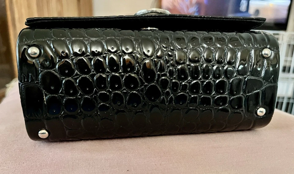 Маленький черный искусственной кожи выбитый крокодила вечер сумка кристалл отделки - никогда не использовался - Изображение 3 из 4