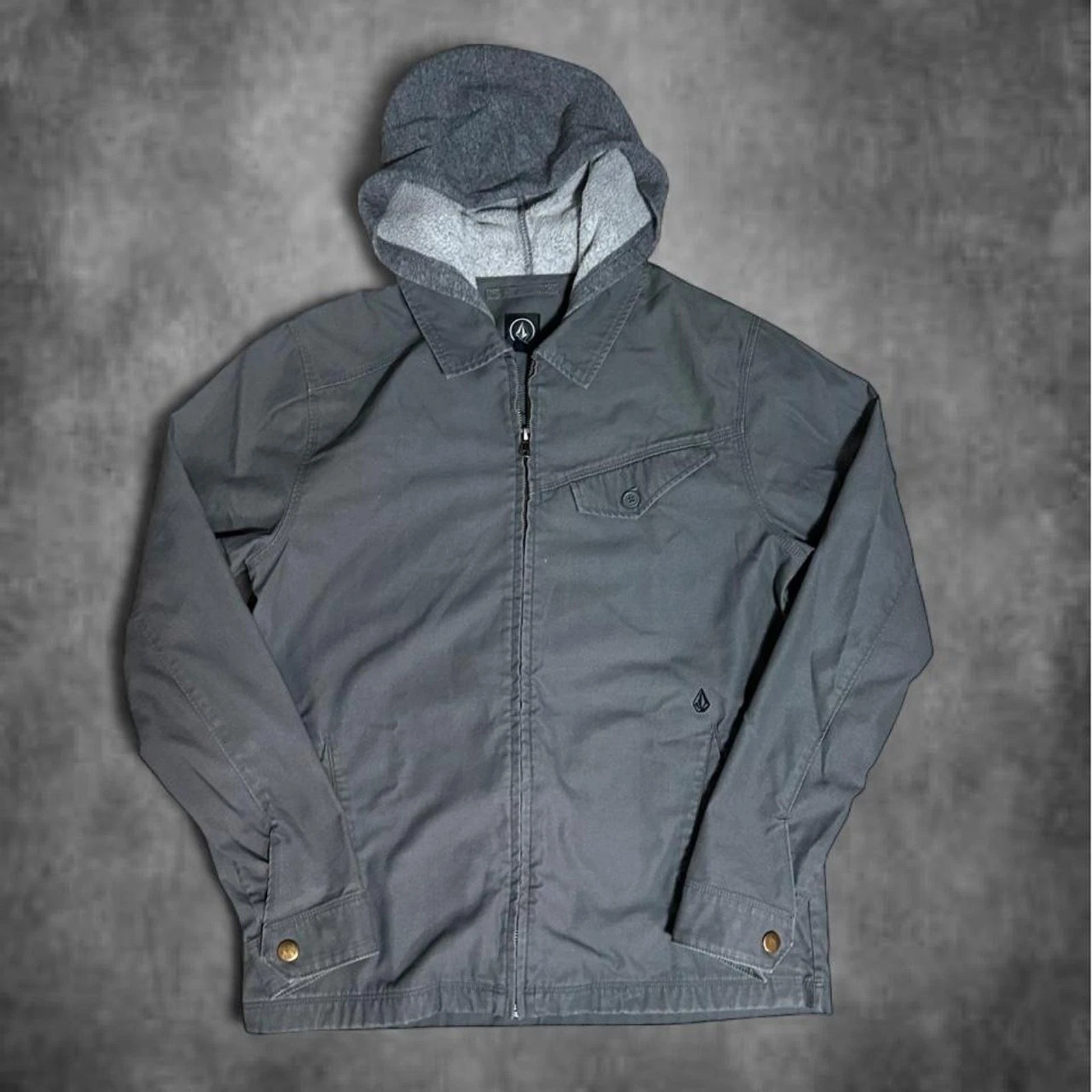 Volcom grey canvas hooded utility jacket image 1